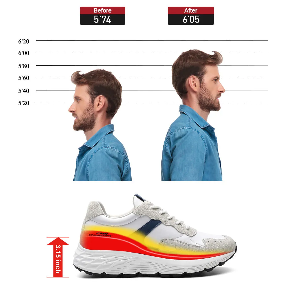 8 CM/3.15 Inches CMR CHAMARIPA Men’s Off-White Leather & Suede