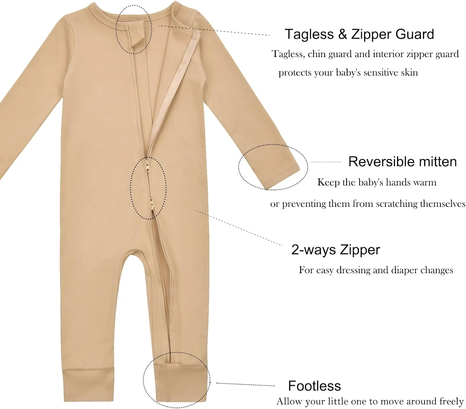 Aablexema Baby Cotton Fooltess Pajamas with Mitten, 3-pack Infant Romper Zip Up One Piece Jumpsuits Outfit