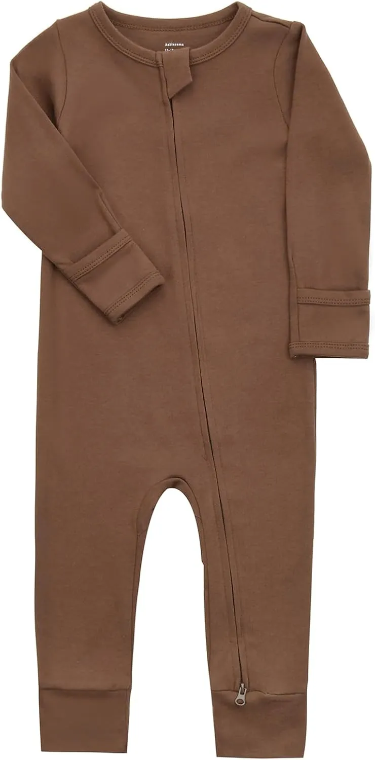 Aablexema Baby Cotton Fooltess Pajamas with Mitten, 3-pack Infant Romper Zip Up One Piece Jumpsuits Outfit