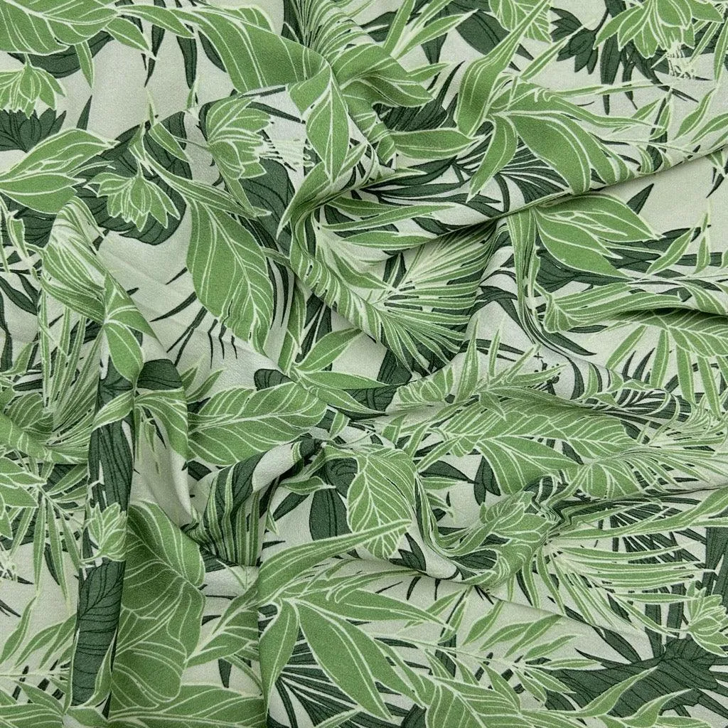 All Over Leaves Polyester Crepe Fabric