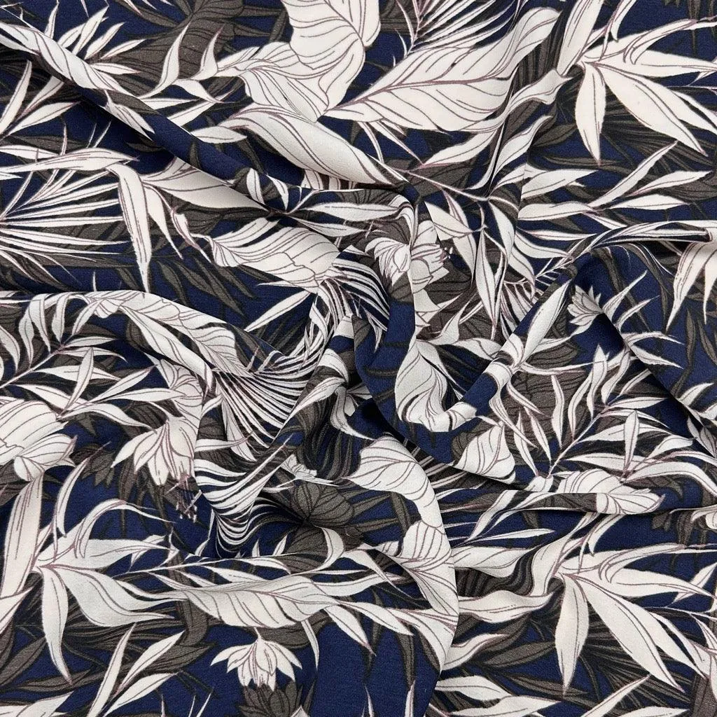 All Over Leaves Polyester Crepe Fabric