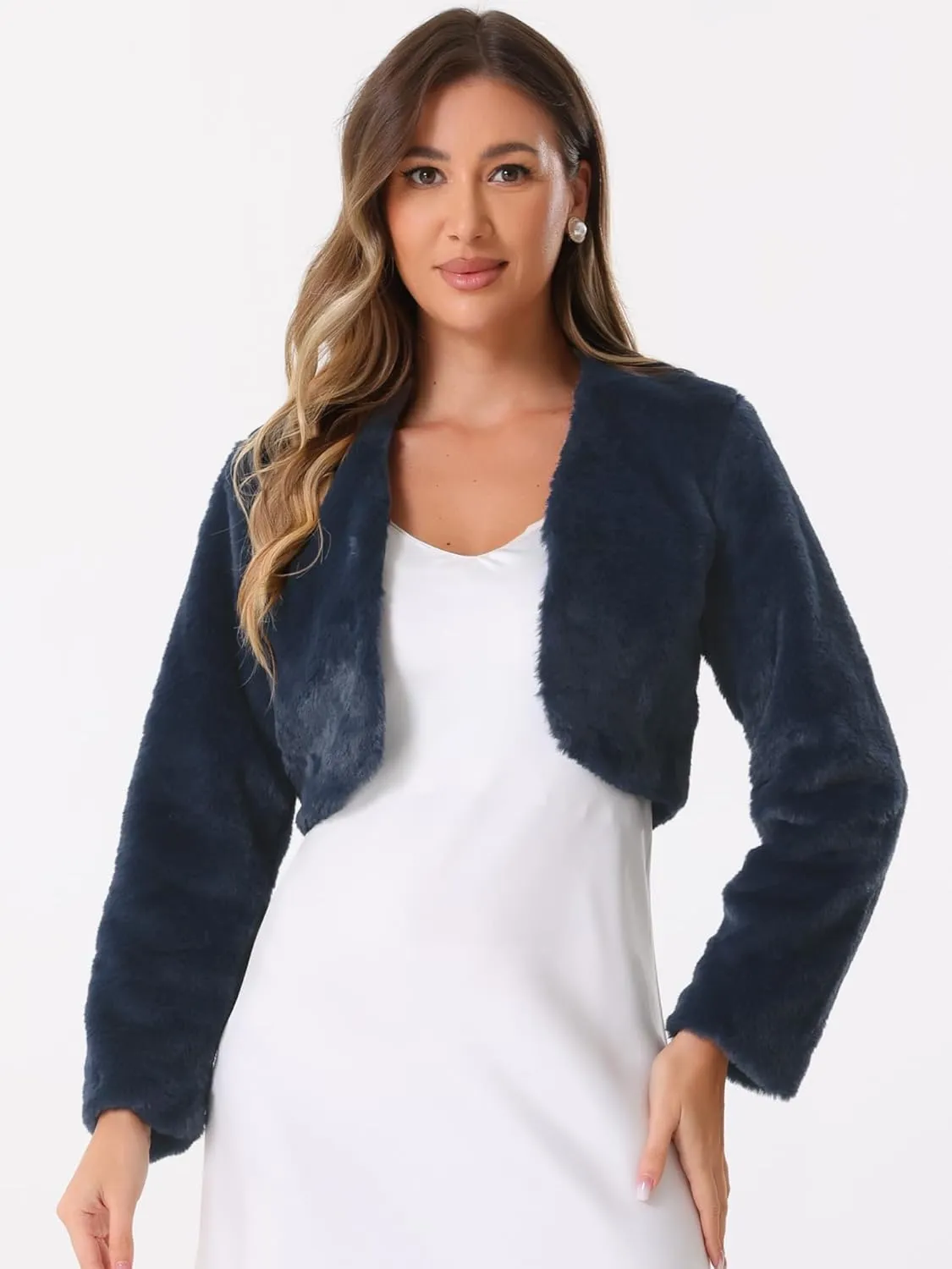 Allegra K Formal Bolero for Women's Evening Dressy Faux Fur Shrug Jacket