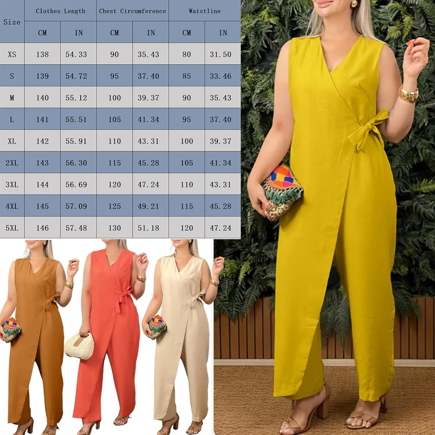 Alltoright Women's Casual V-neck Cross Strap Jumpsuit, Summer Sleeveless High Waist Wide Leg Jumpsuits Casua