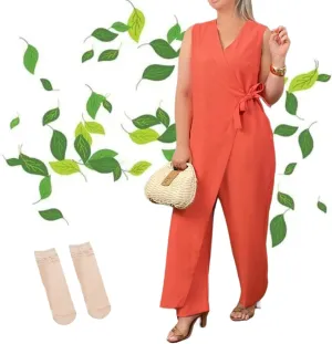 Alltoright Women's Casual V-neck Cross Strap Jumpsuit, Summer Sleeveless High Waist Wide Leg Jumpsuits Casua