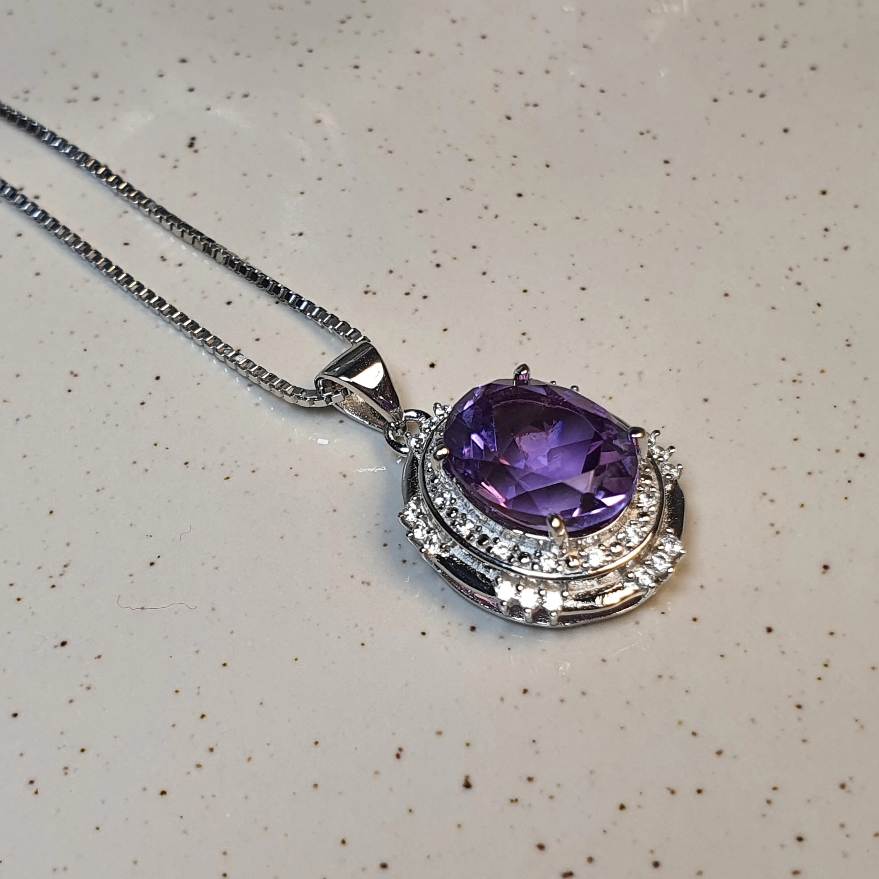 Amethyst Gemstone Necklace, Sterling Silver