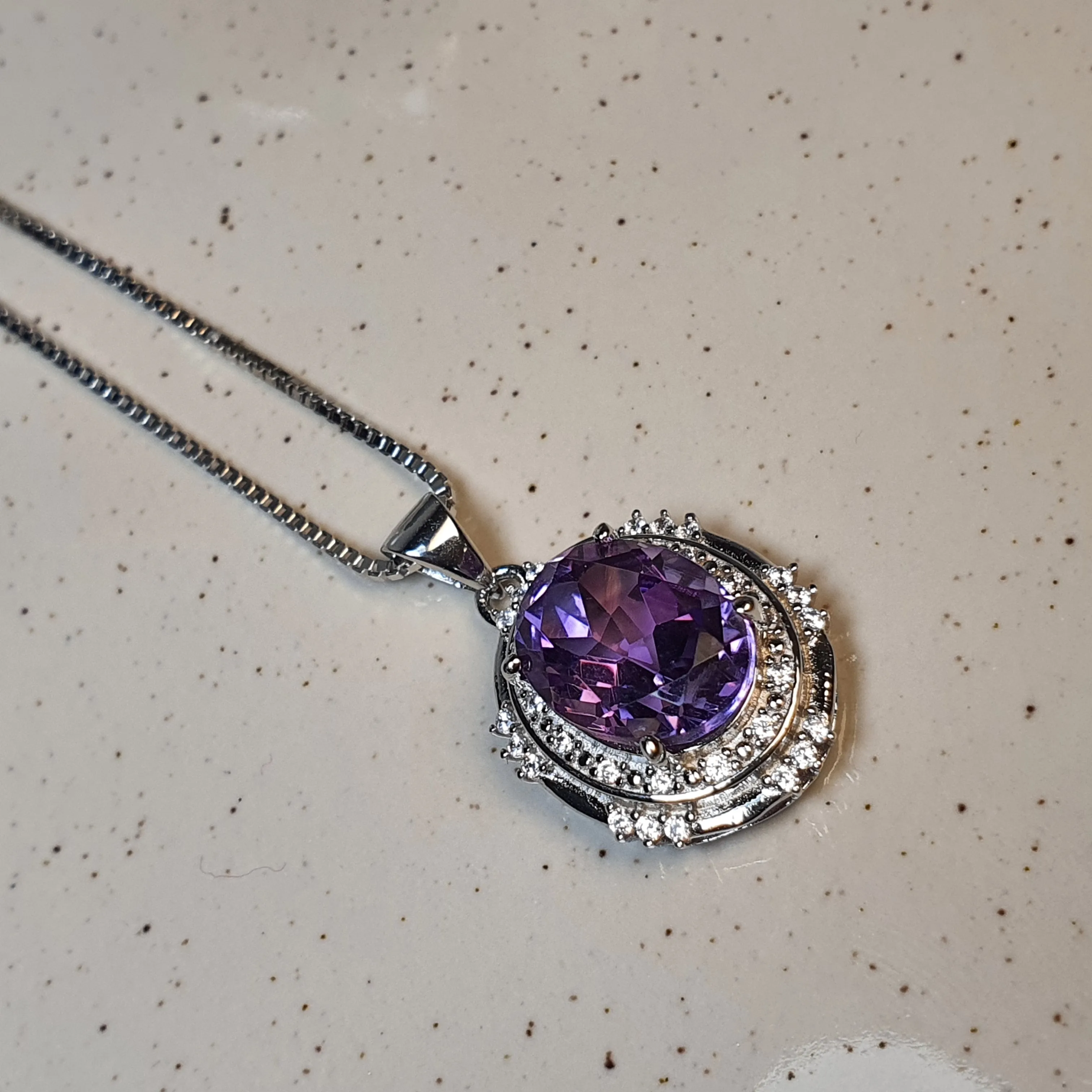 Amethyst Gemstone Necklace, Sterling Silver