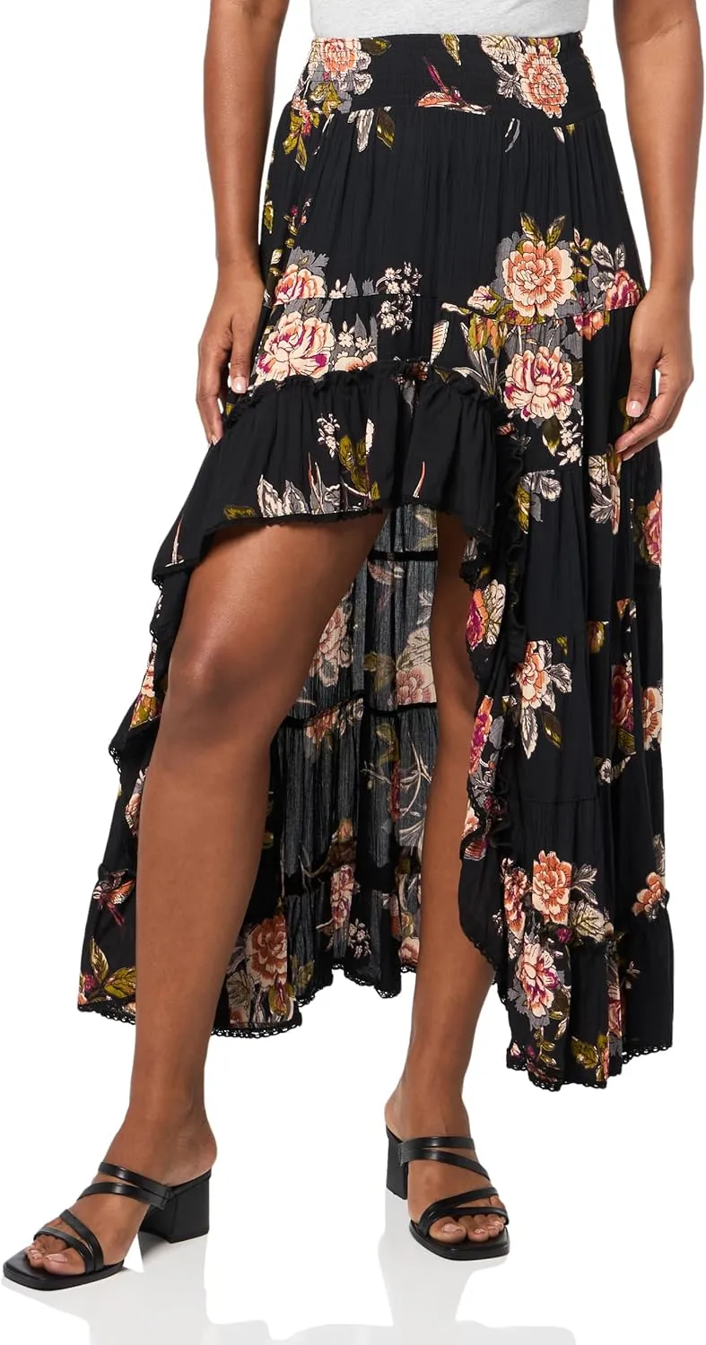 Angie Women's Printed Tiered Hi Low Skirt
