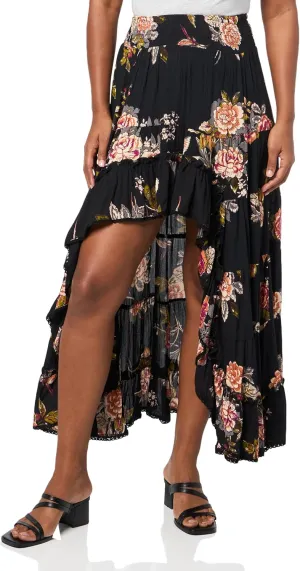 Angie Women's Printed Tiered Hi Low Skirt