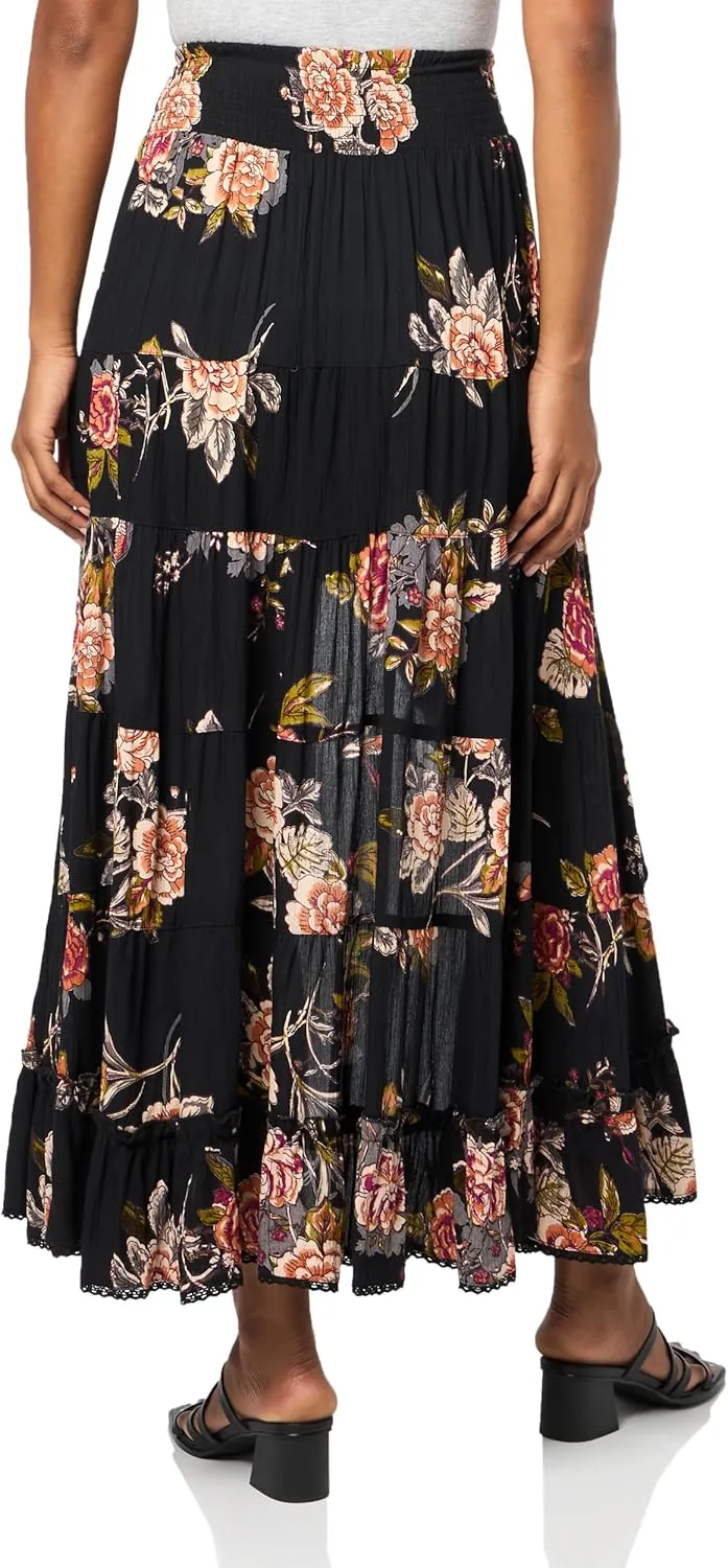 Angie Women's Printed Tiered Hi Low Skirt