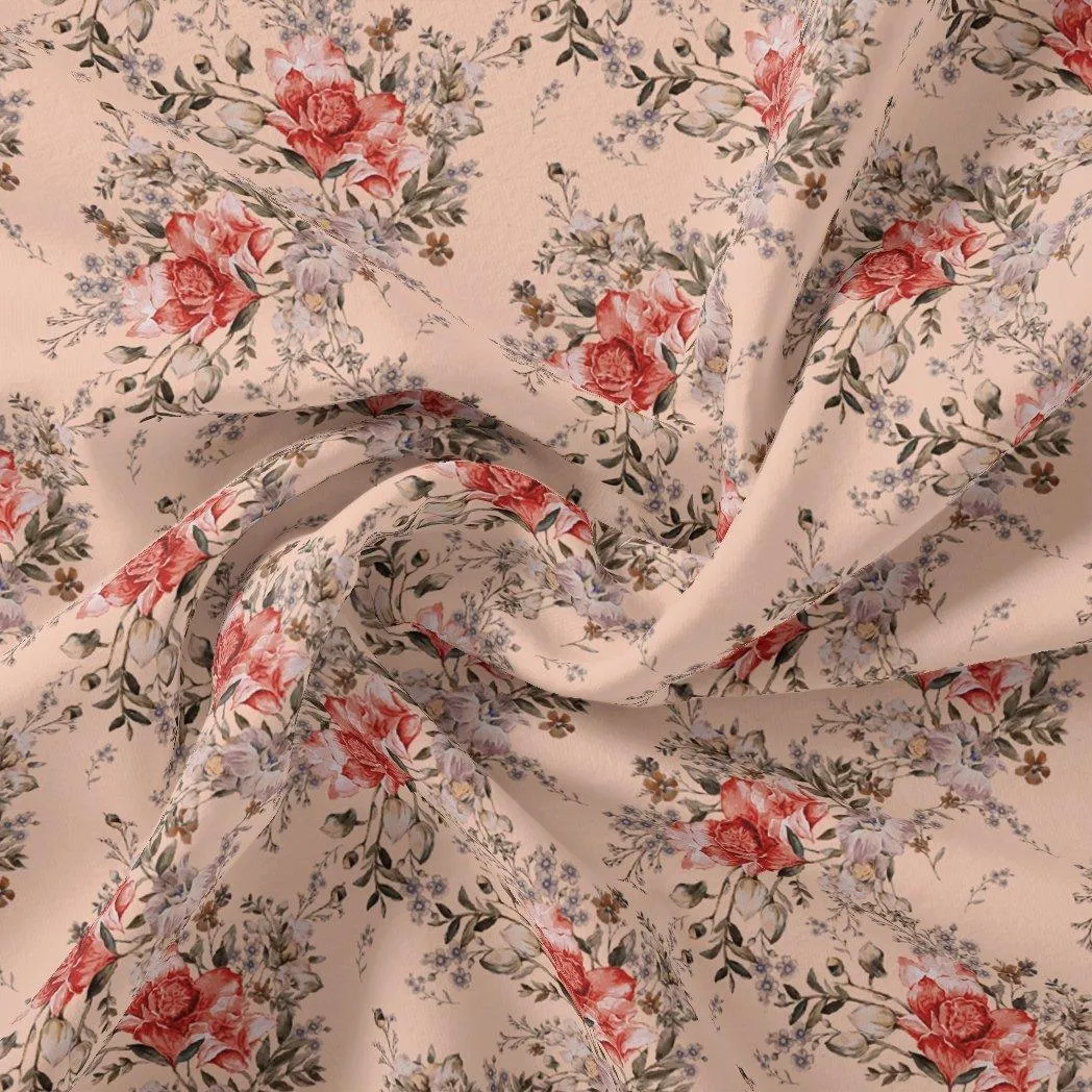 Beautiful Seamless Red Poppy Flower Digital Printed Fabric - Rayon