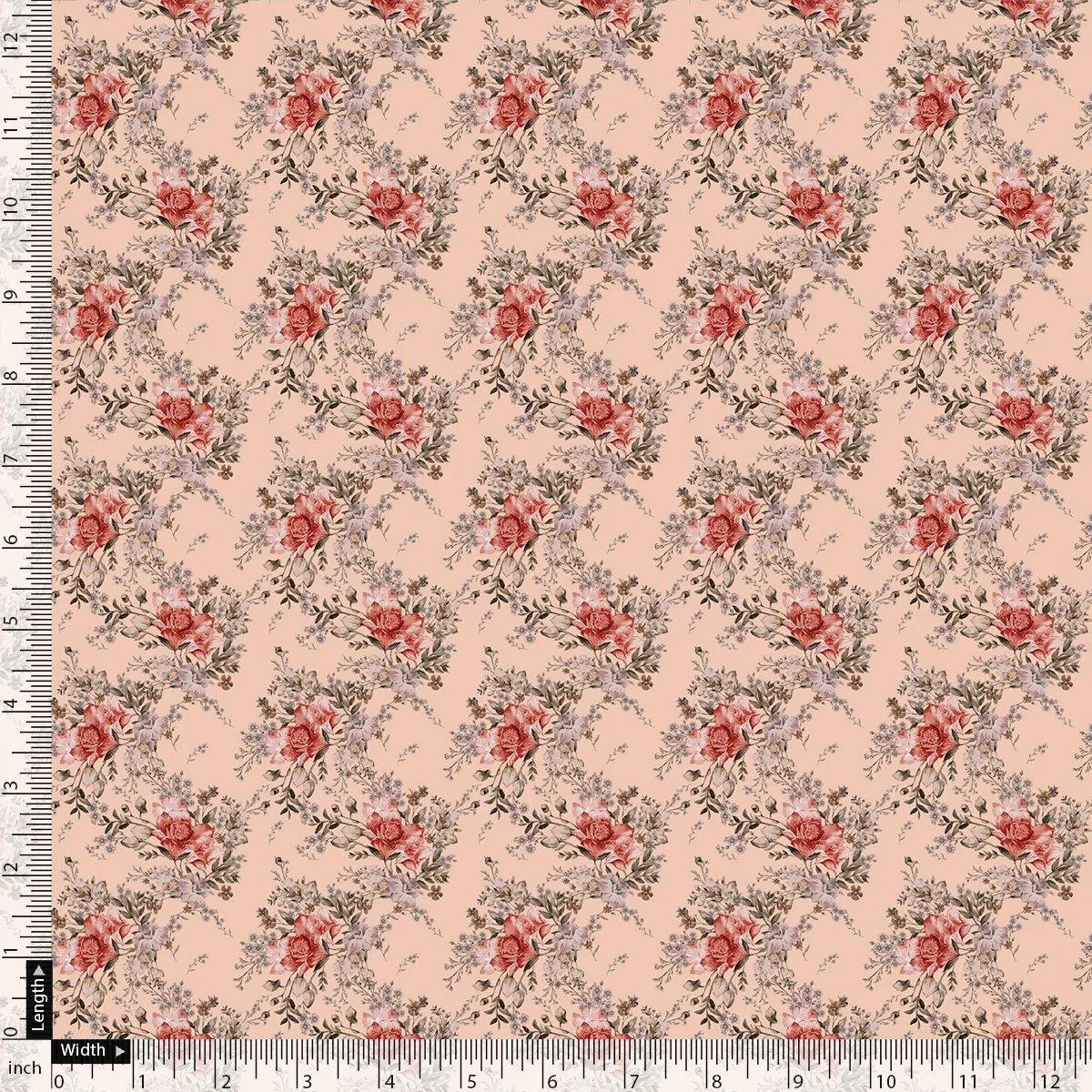 Beautiful Seamless Red Poppy Flower Digital Printed Fabric - Rayon