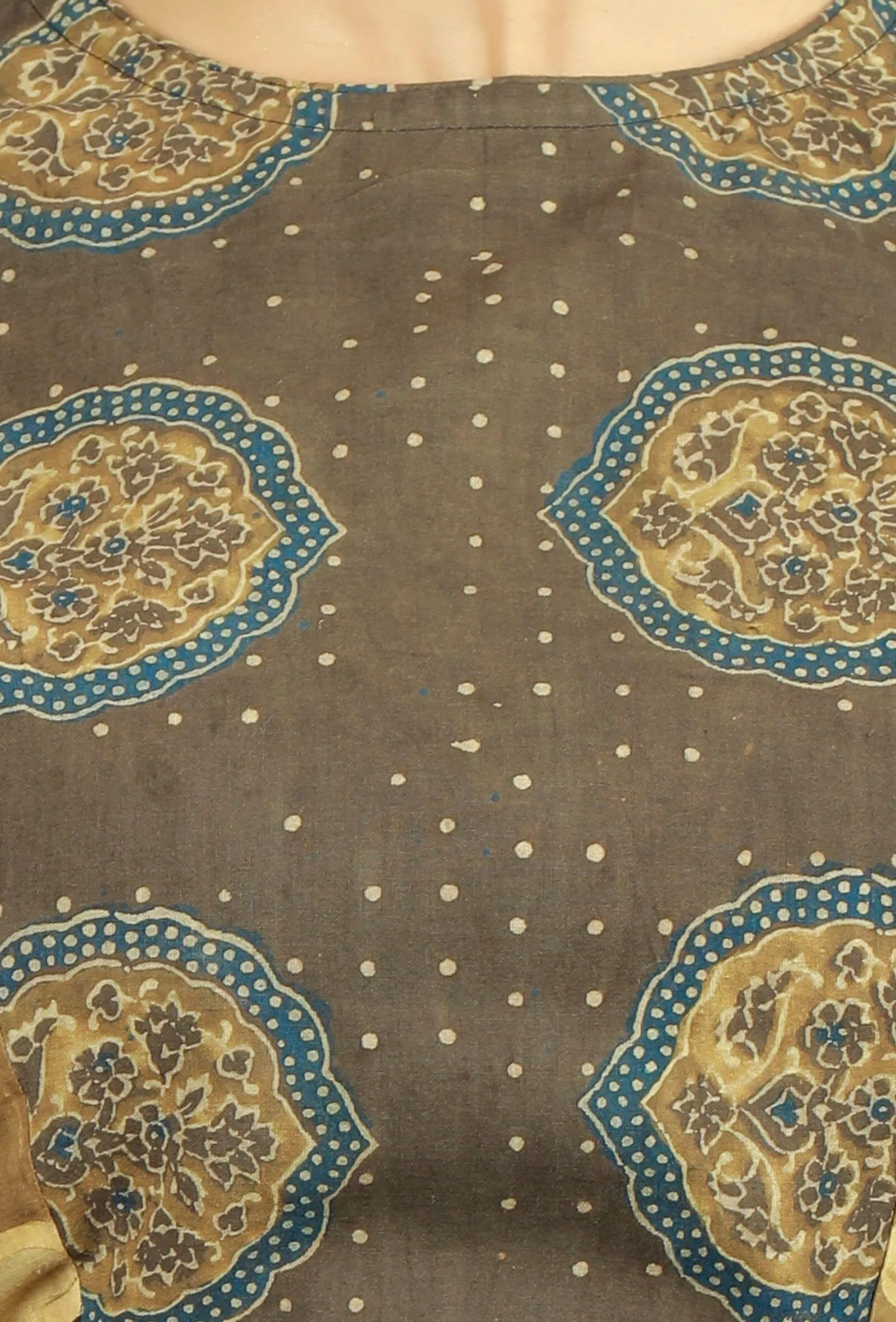 Beige Ajrakh Printed Pure Cotton Blouse