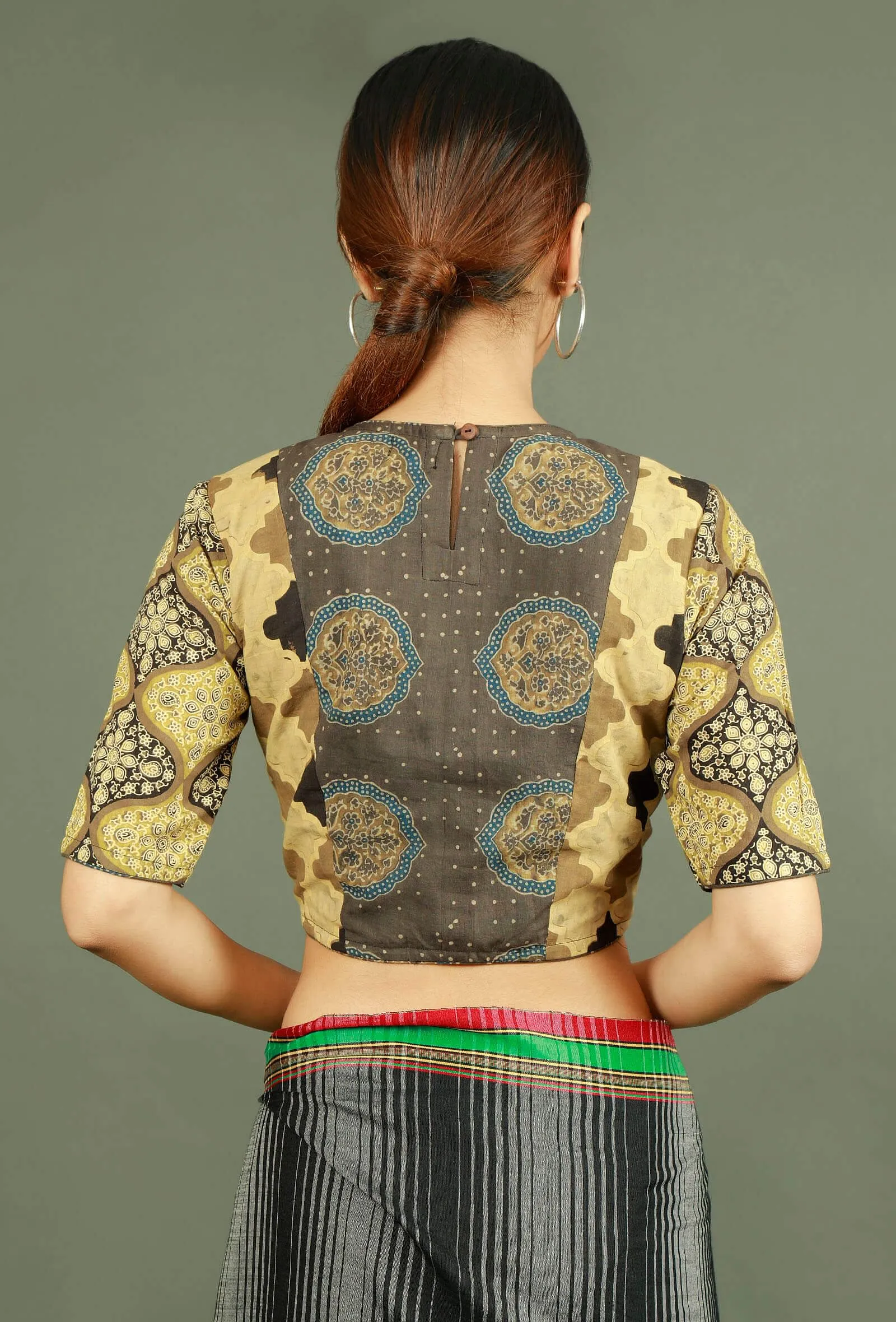 Beige Ajrakh Printed Pure Cotton Blouse