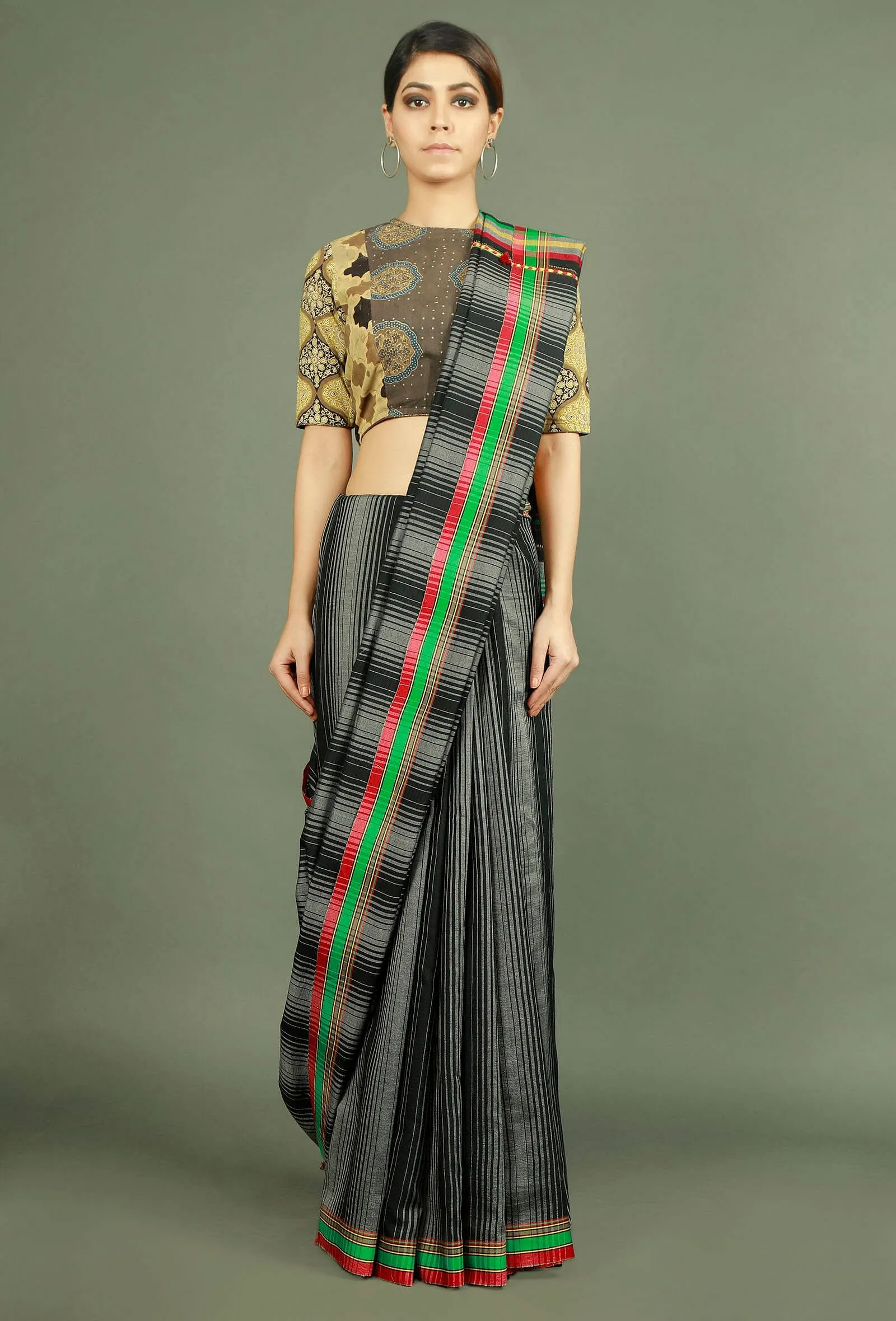 Beige Ajrakh Printed Pure Cotton Blouse