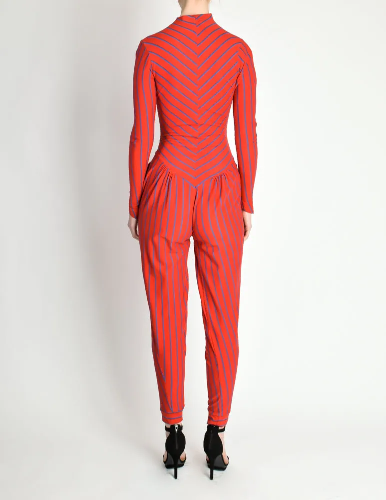 Betsey Johnson Punk Label Vintage Red Blue Striped Jumpsuit