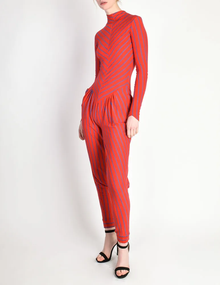 Betsey Johnson Punk Label Vintage Red Blue Striped Jumpsuit