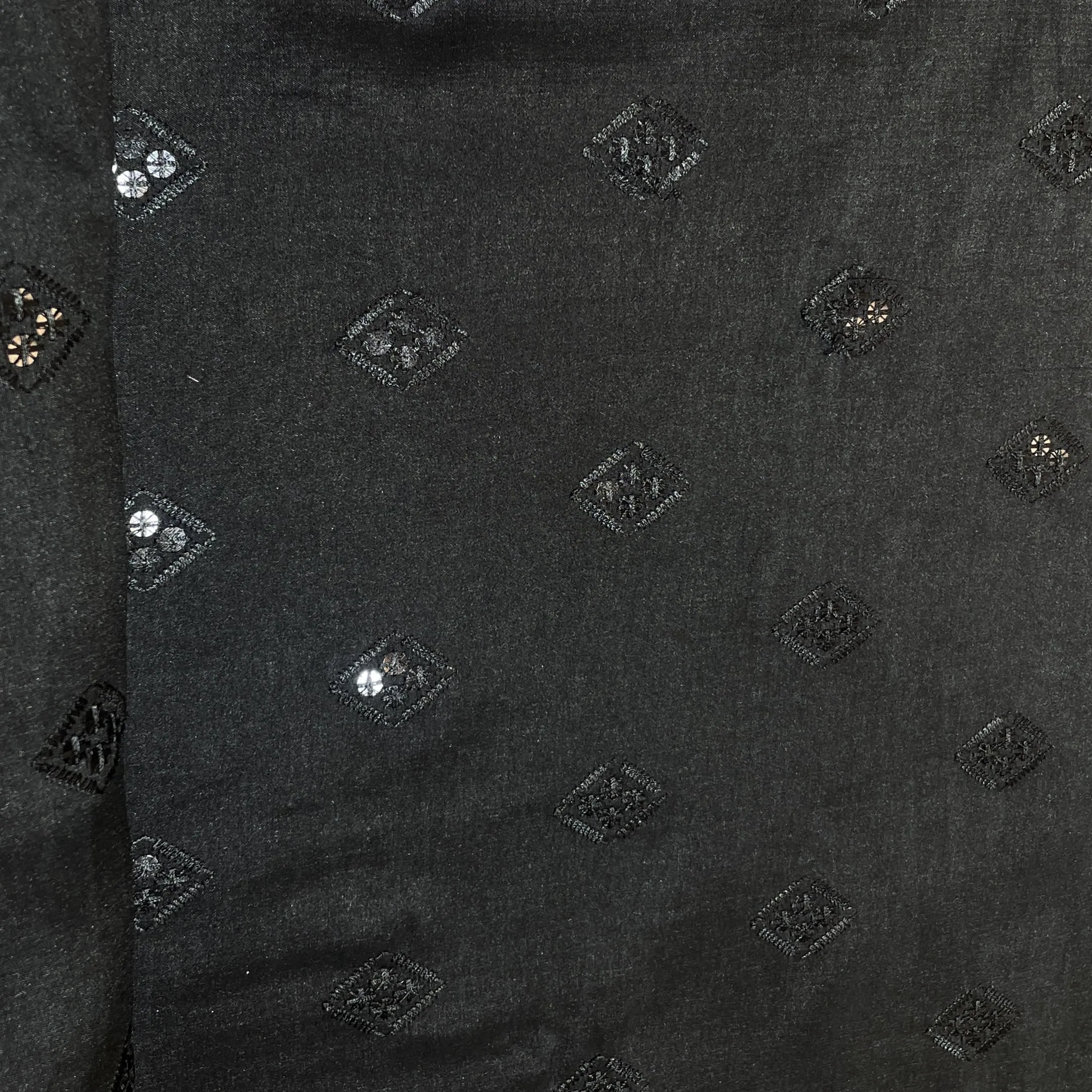 Black Thread Sequins Embroidery Russian Silk Fabric 18705