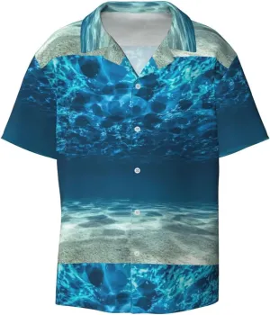 Blue Ocean Sea Print Men's Fashionable Cuban Collar Shirts for Tropical Parties and Casual Occasions
