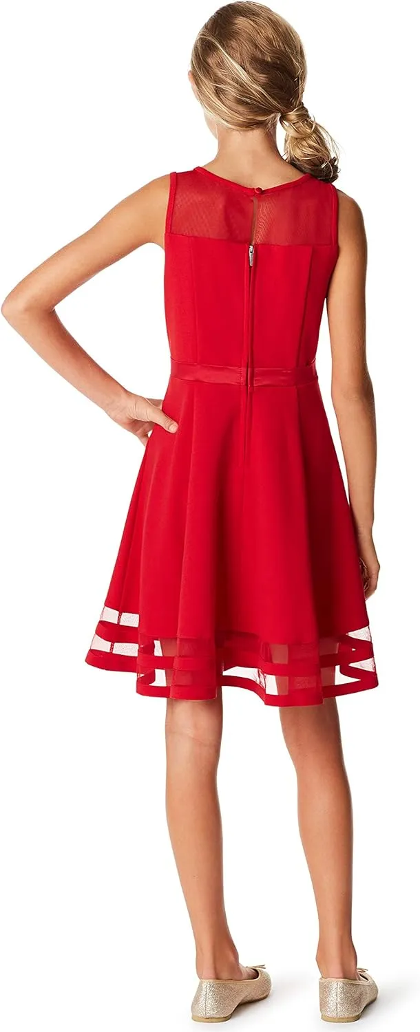 Calvin Klein Girls' Sleeveless Party Dress, Fit and Flare Silhouette, Round Neckline & Back Zip Closure