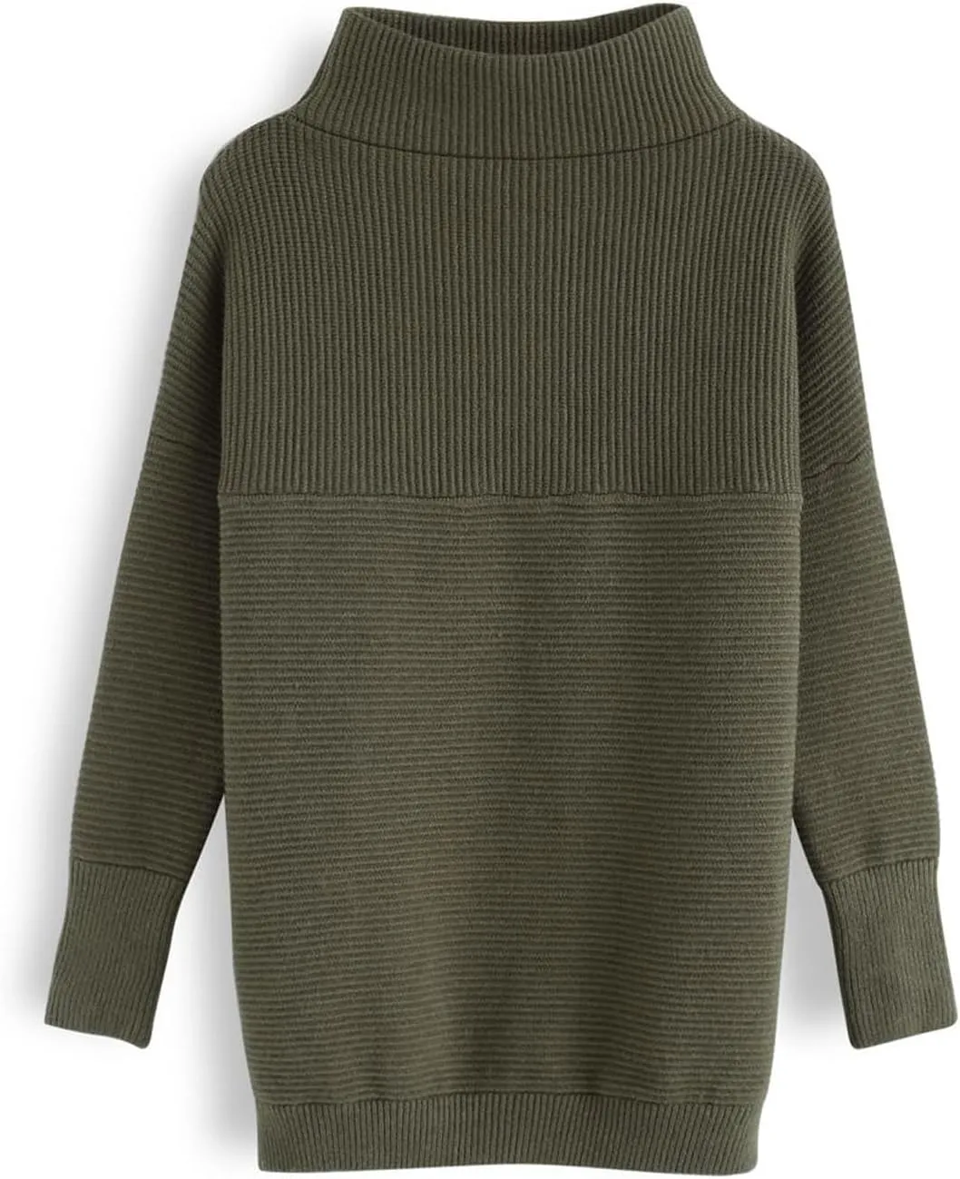 CHICWISH Women's Linen/White/Grey Cozy Ribbed Long Sleeve Turtleneck Knit Top Pullover Sweater