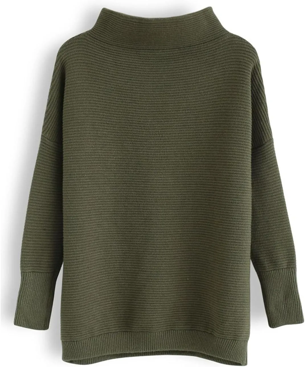 CHICWISH Women's Linen/White/Grey Cozy Ribbed Long Sleeve Turtleneck Knit Top Pullover Sweater