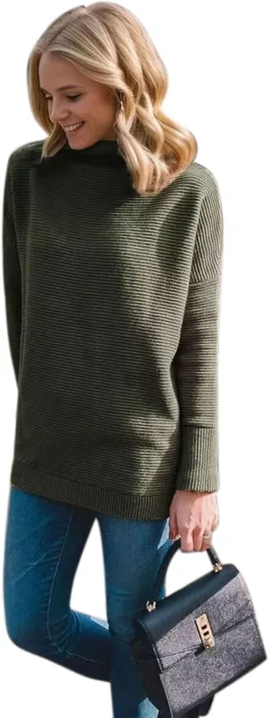 CHICWISH Women's Linen/White/Grey Cozy Ribbed Long Sleeve Turtleneck Knit Top Pullover Sweater