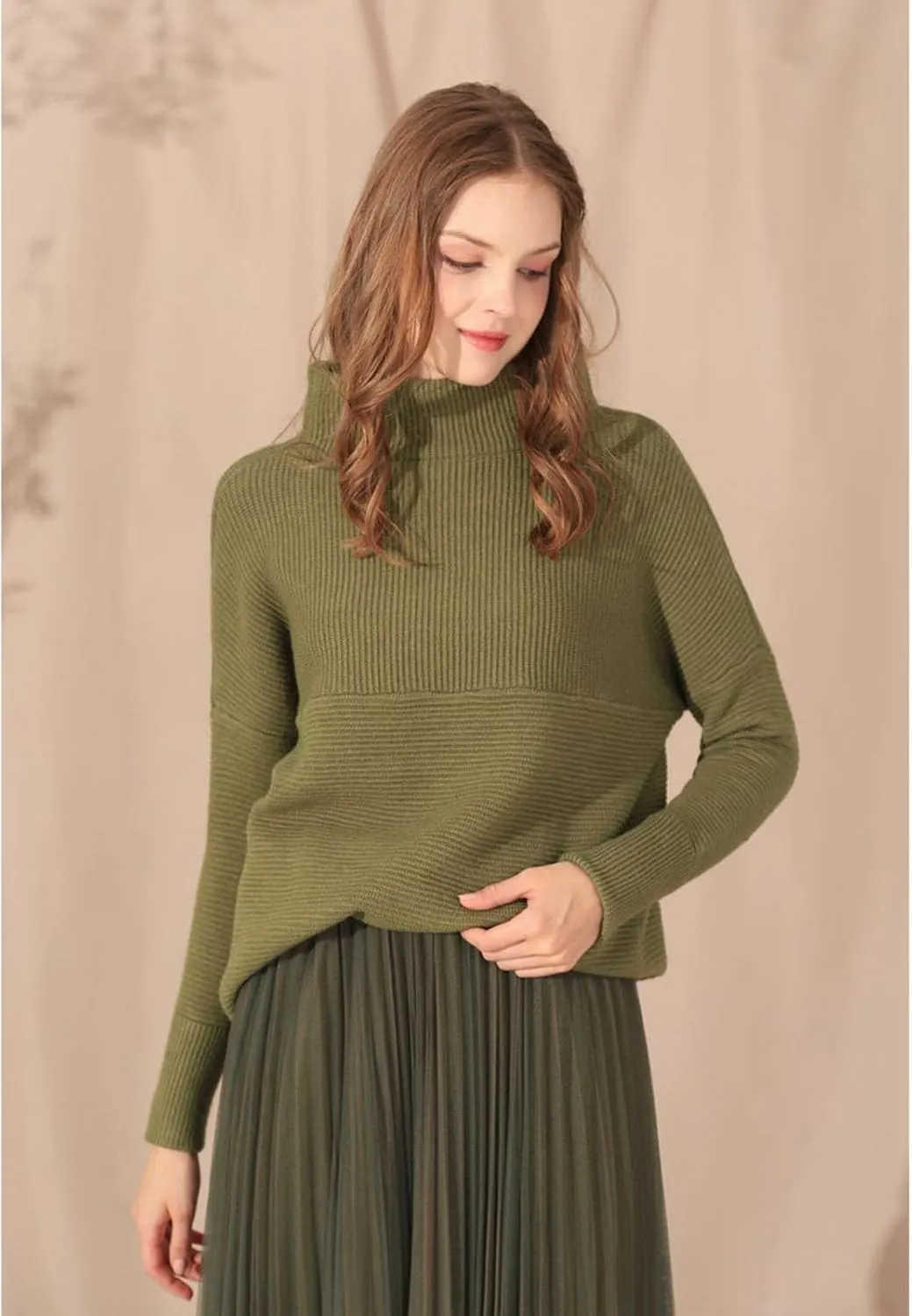 CHICWISH Women's Linen/White/Grey Cozy Ribbed Long Sleeve Turtleneck Knit Top Pullover Sweater