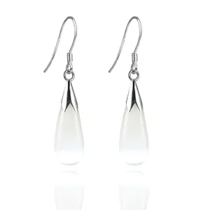 Christmas Earrings Natural White Opal Earrings in Sterling Silver,925 Sterling Silver Earrings for Women,Long Dangle Drop Earrings for Women Teen Girls (white)