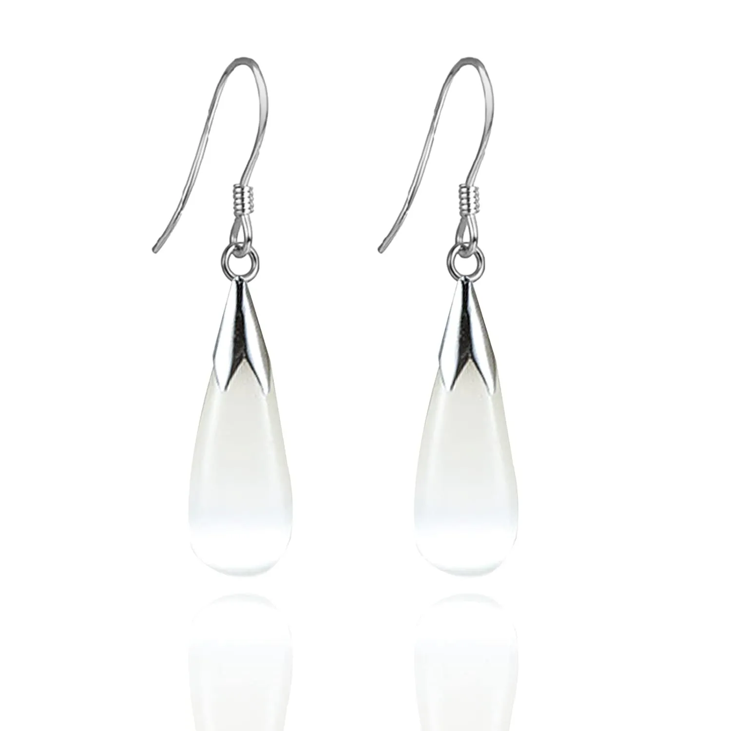 Christmas Earrings Natural White Opal Earrings in Sterling Silver,925 Sterling Silver Earrings for Women,Long Dangle Drop Earrings for Women Teen Girls (white)