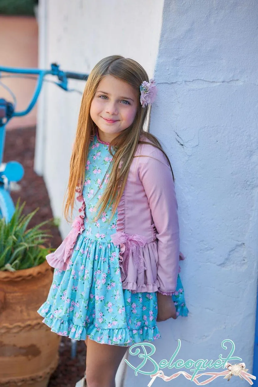 CLEARANCE SALE - Belcoquet Laurel Turquoise & Pink Drop Waist Dress