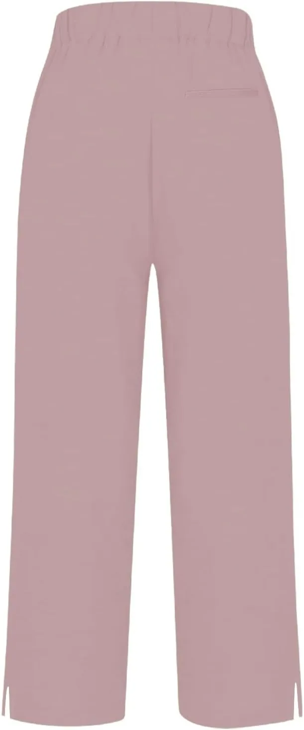 Cotton Linen Pants Women Plus Size Wide Leg Casual Summer Travel Beach Pants Pull on Loose Fit Elastic Waist Capris