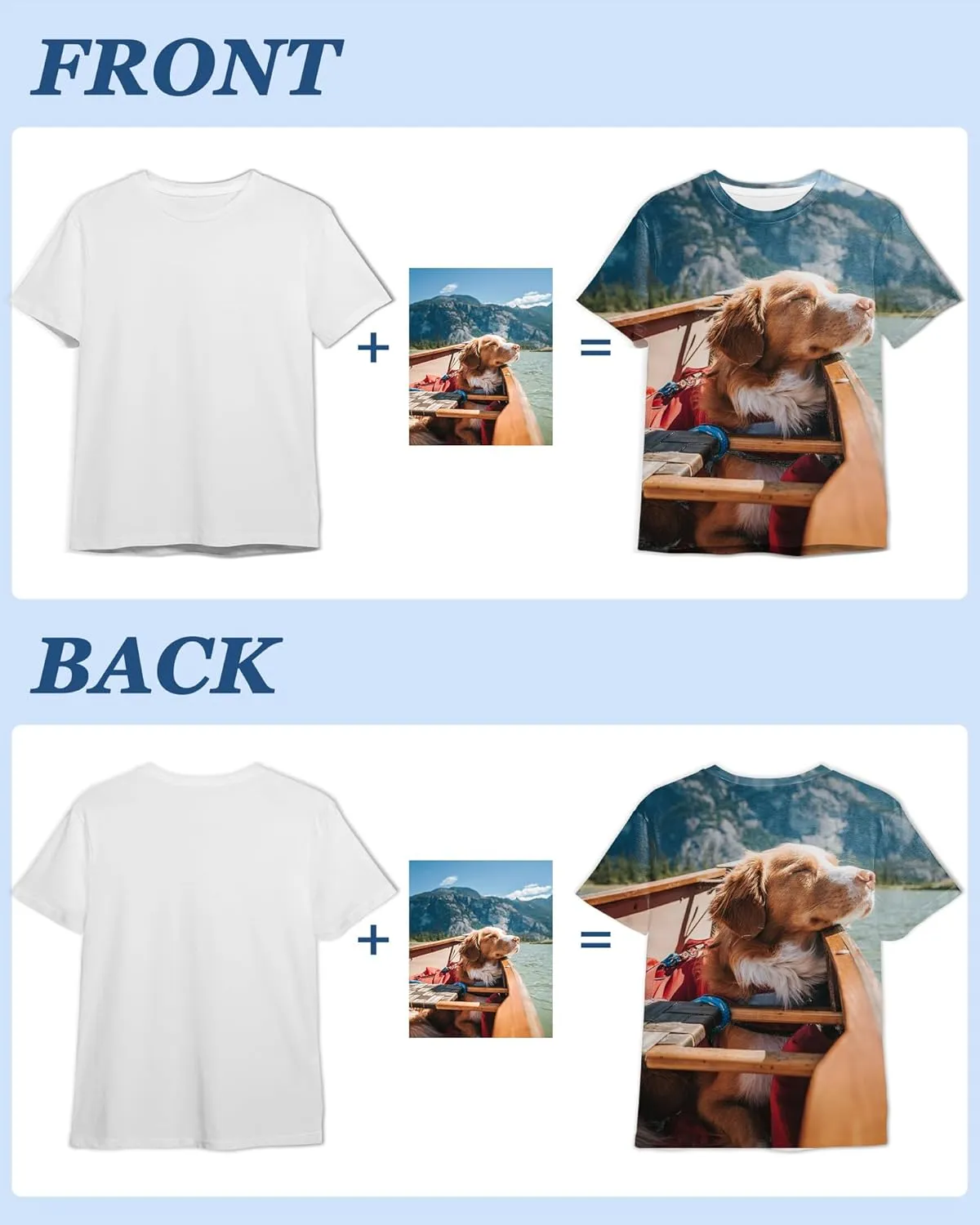 Custom All Over Printed T-Shirts, Personalized Tshirts with Photo/Text/Logo, Front and Back Printed Unisex Tee