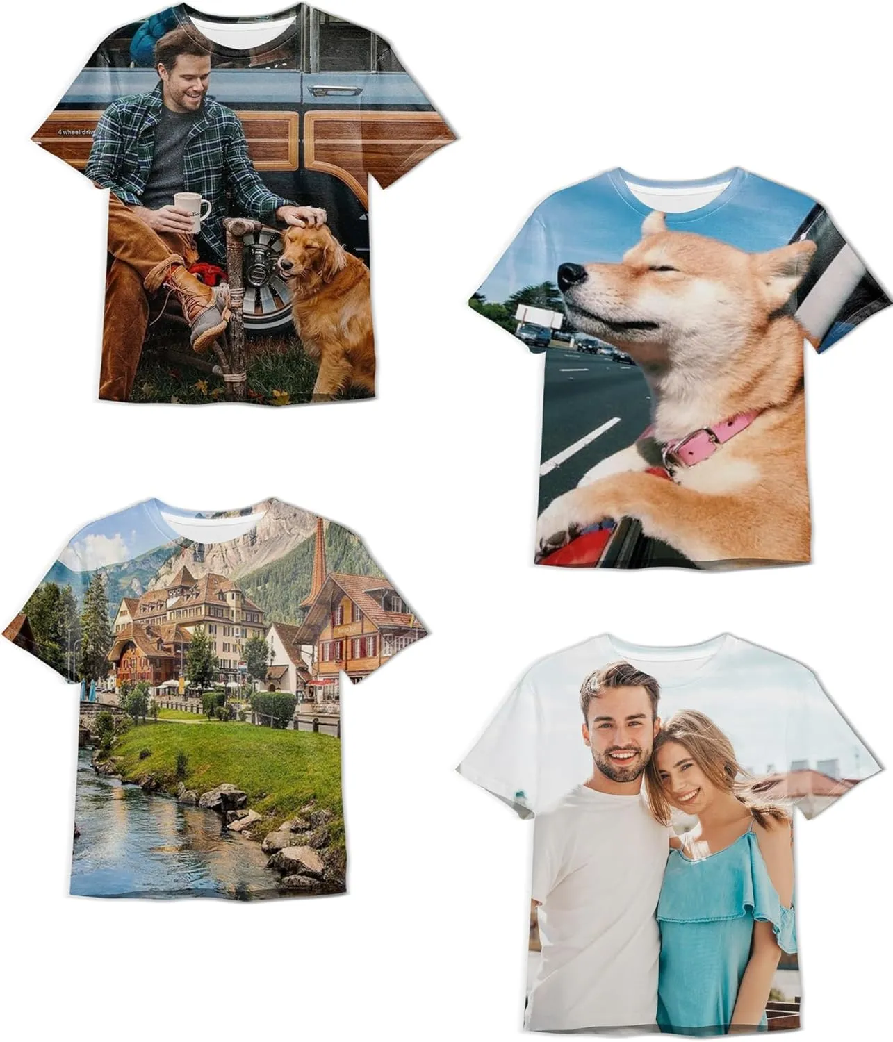 Custom All Over Printed T-Shirts, Personalized Tshirts with Photo/Text/Logo, Front and Back Printed Unisex Tee