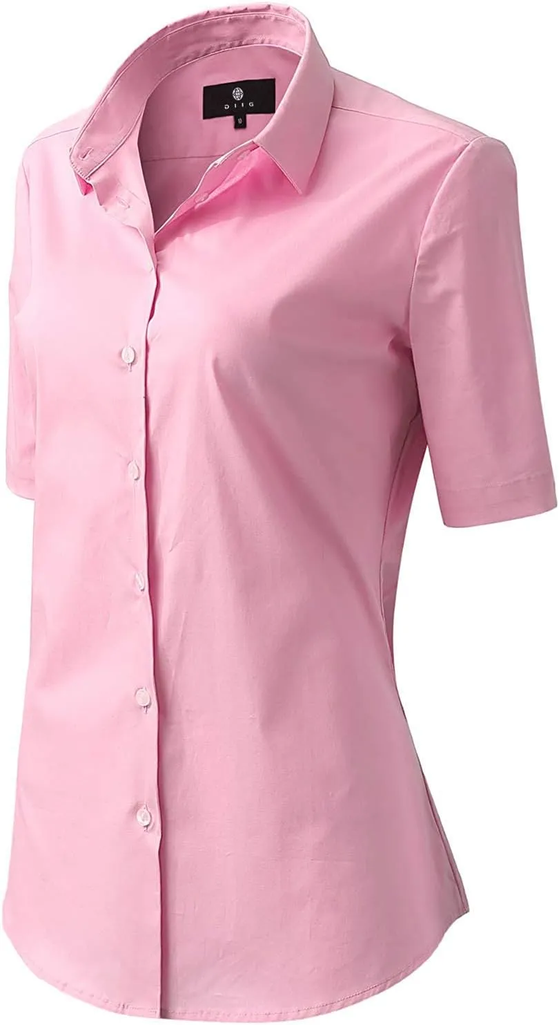 DIIG Dress Shirt for Women Long-Sleeve Women Tops Blouses, White Red XS M 2 XL