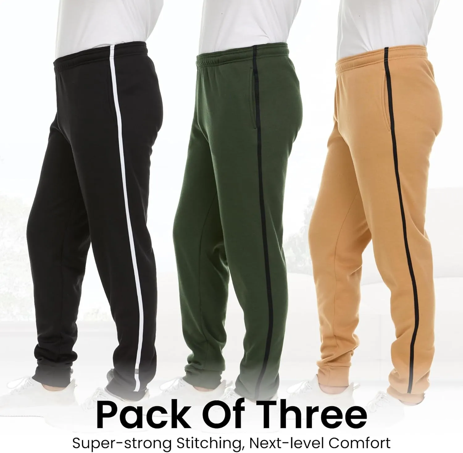 Essential Elements 3 Pack: Men's Tech Fleece Ultra-Soft Warm Jogger Athletic Sweatpants with Pockets