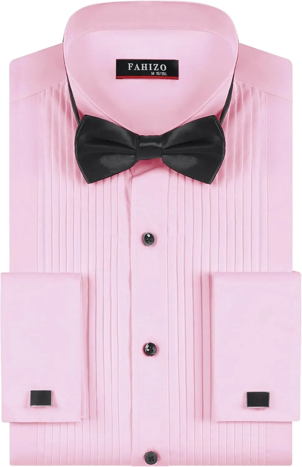 FAHIZO Men's White Tuxedo Shirt with Wing Collar, French Cuffs & Accessories