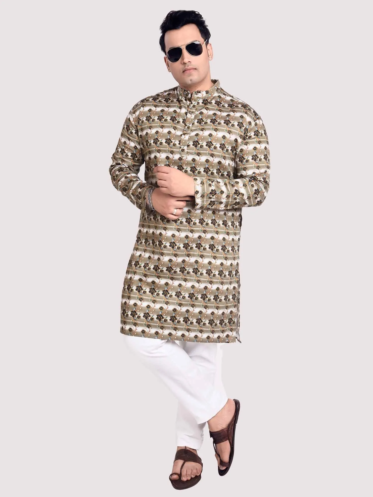 Flower Bed Digital Printed Kurta Men's Plus Size