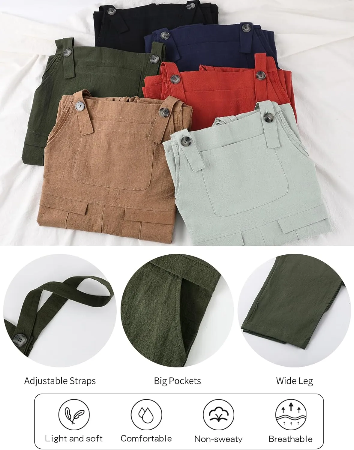 Gihuo Women's Linen Overalls Loose Fit Baggy Bib Wide Leg Jumpsuits Casual Summer Outfits Trendy 2025