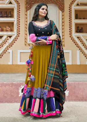 Green Embroidered with Mirror Work Chaniya Choli for Navratri