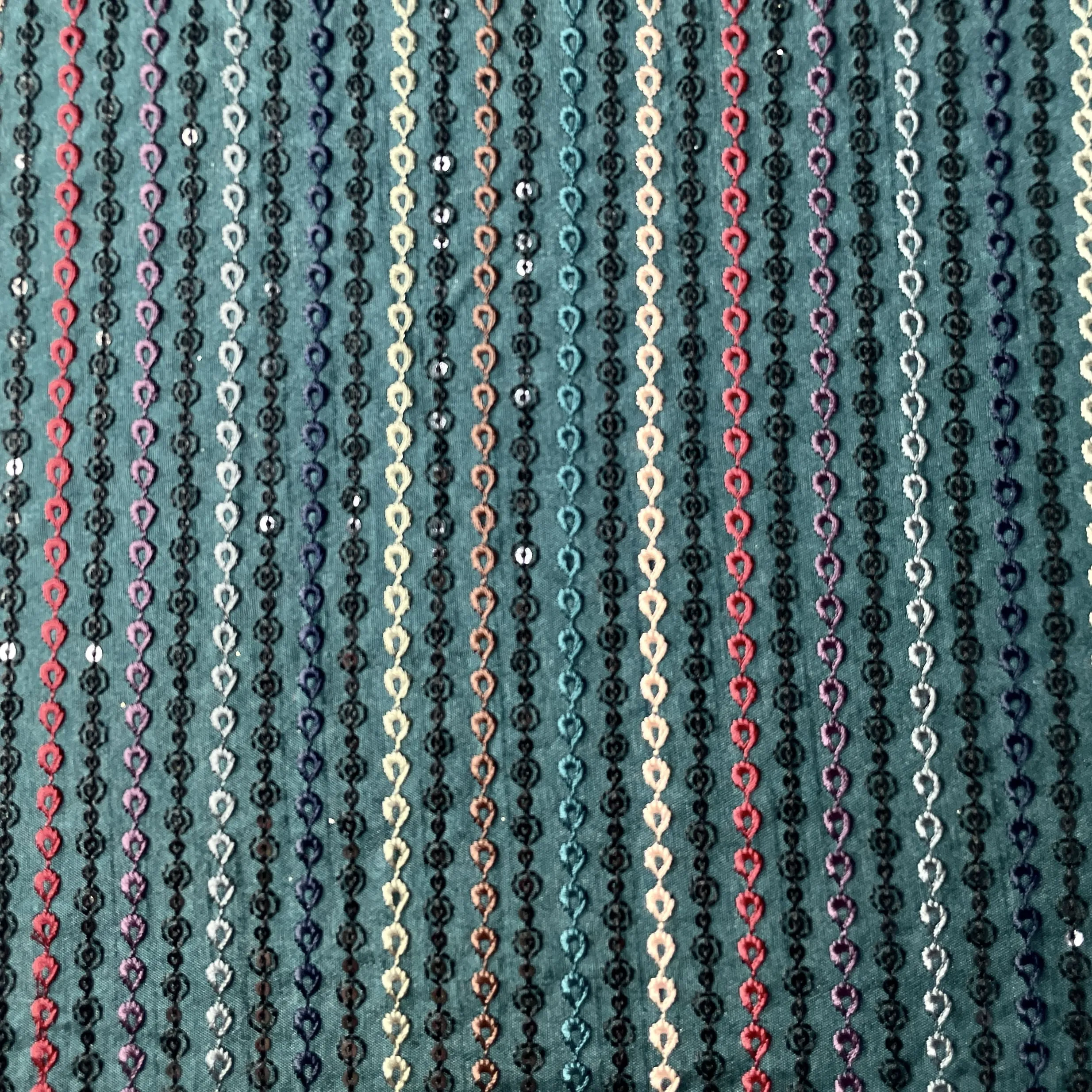 Green Sequins Thread Embroidery Russian Silk Fabric 19683