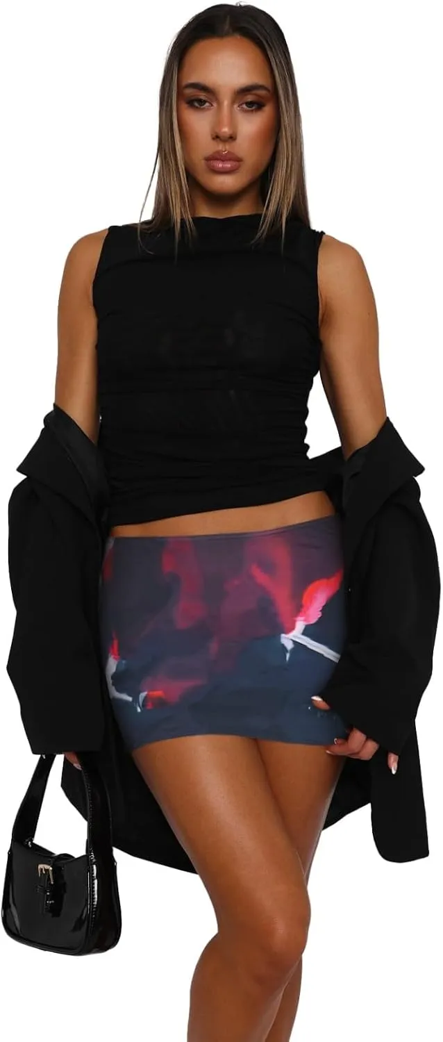 Hafailia Womens Printed Mini Skorts Summer Y2K Beach Vacation Outfits Pencil Bodycon Boho Skirts with Shorts Underneath 2025