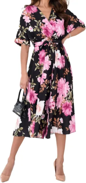 Jumpsuits for Women Floral Printed V Neck Short Sleeve Belted Wide Leg Pants Dressy One Piece Casual Romper