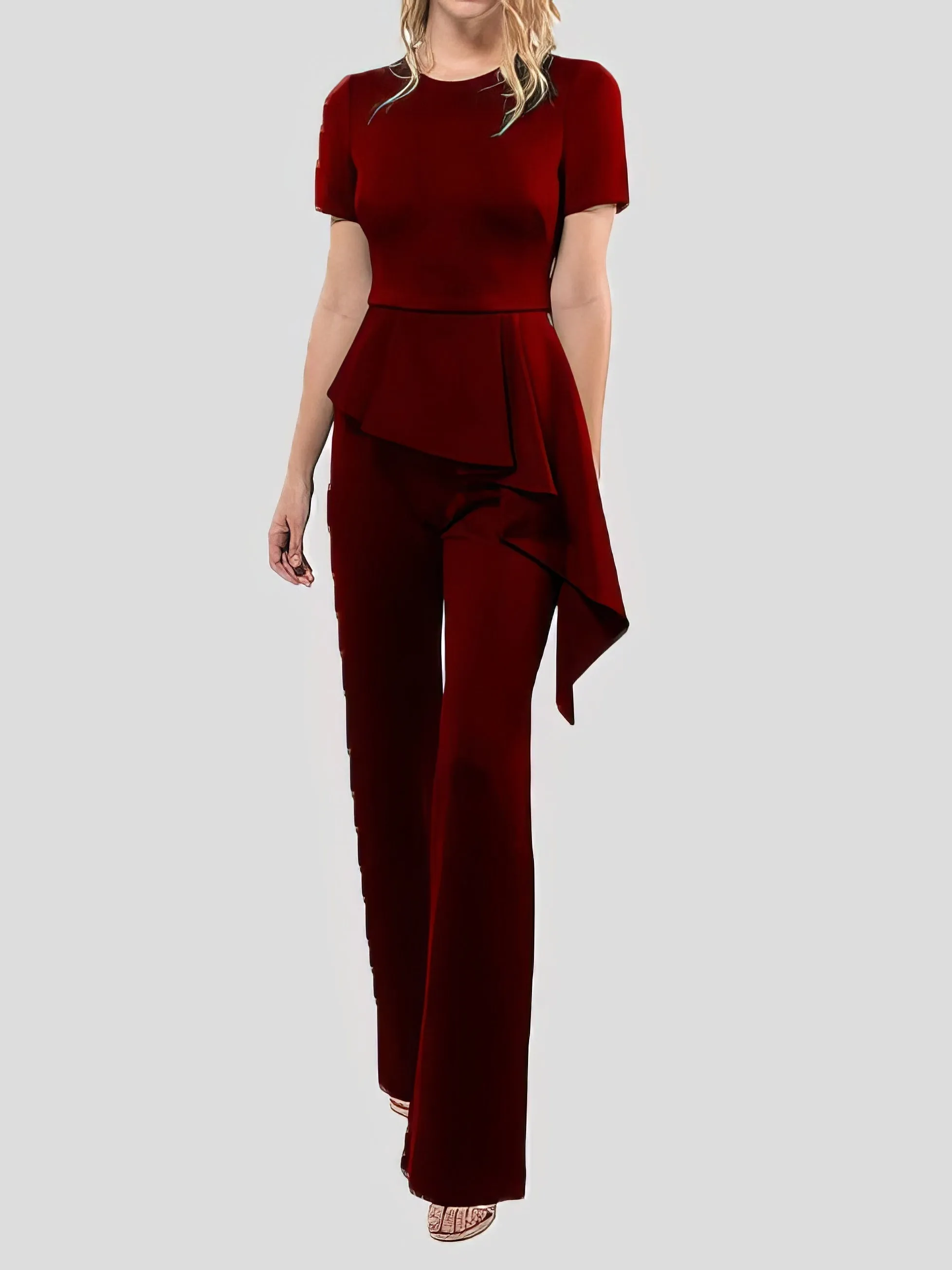 Jumpsuits Solid Short Sleeve Ruffle Jumpsuit for Women