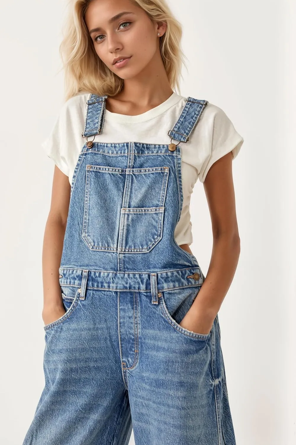 Kedera Women's Denim Overall Casual Straight Wide Leg Bib Jeans Overall Adjustable Straps Denim Romper Stretch Jumpsuits