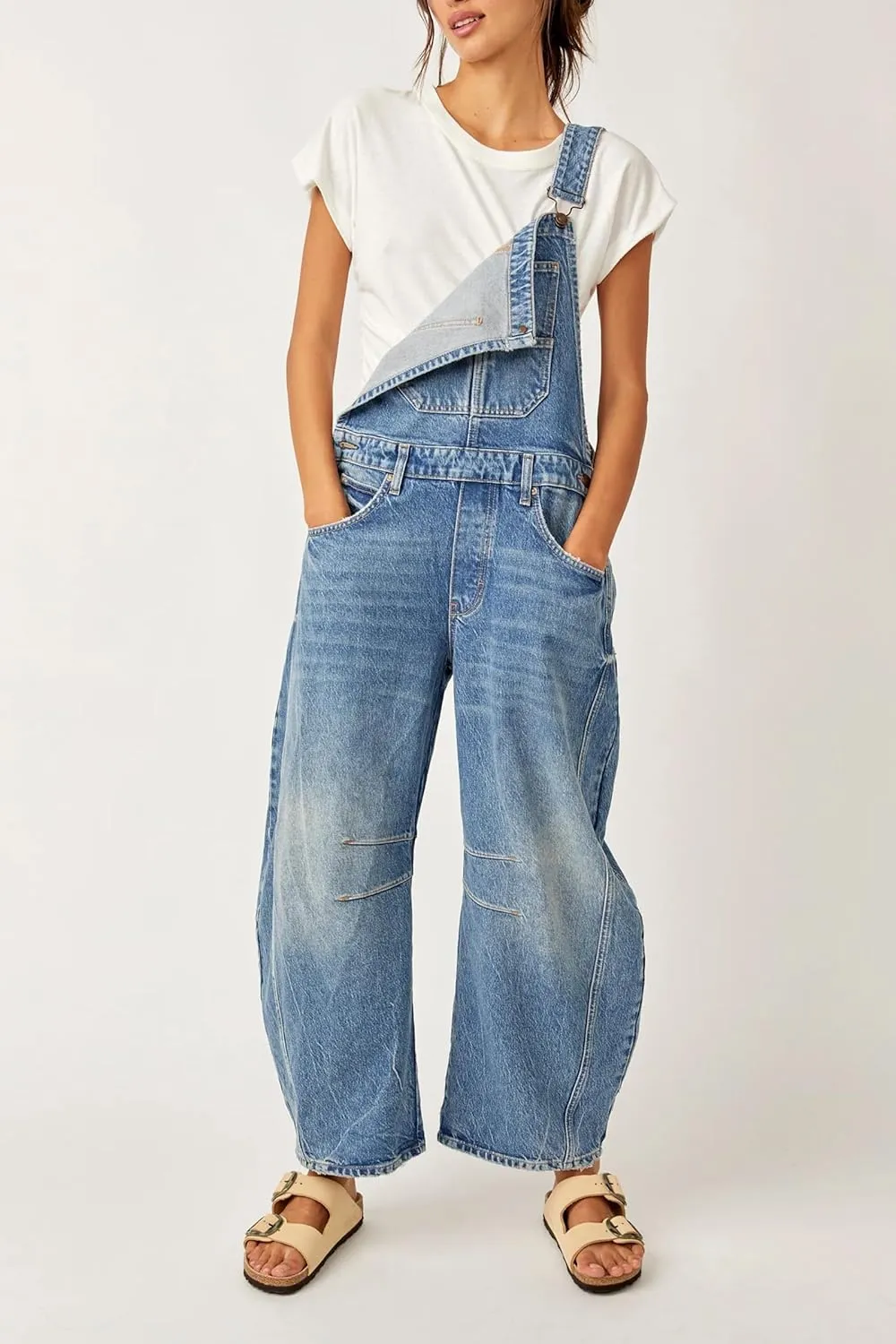 Kedera Women's Denim Overall Casual Straight Wide Leg Bib Jeans Overall Adjustable Straps Denim Romper Stretch Jumpsuits