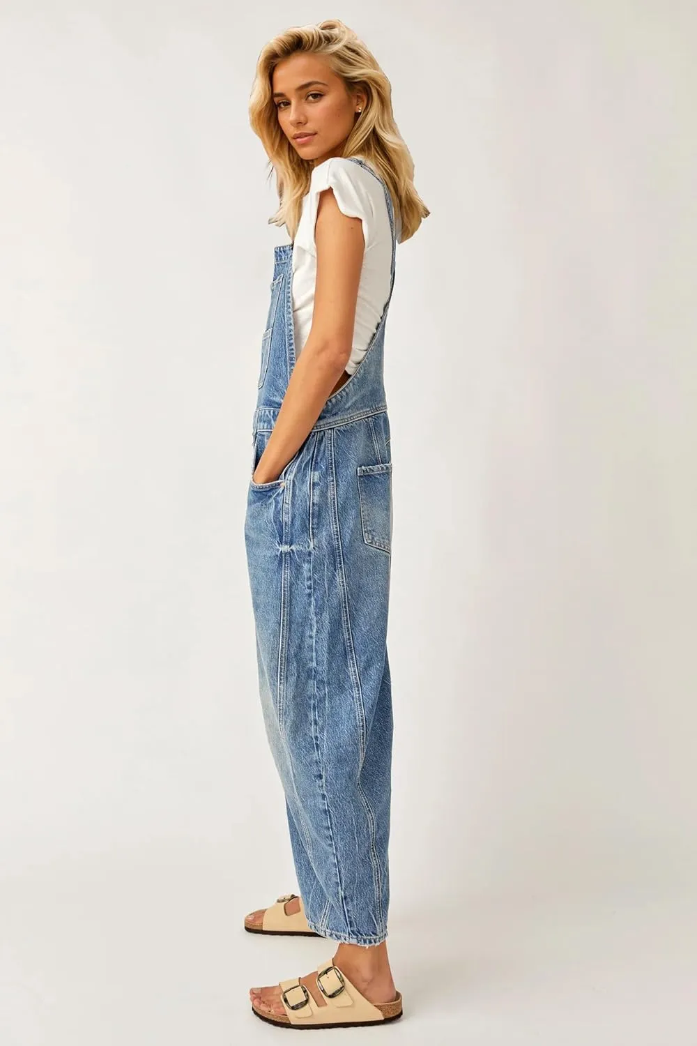 Kedera Women's Denim Overall Casual Straight Wide Leg Bib Jeans Overall Adjustable Straps Denim Romper Stretch Jumpsuits