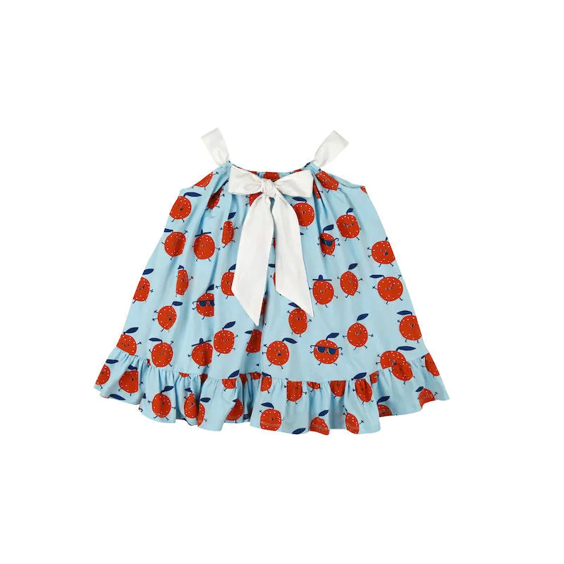 Kukukid Bow Dress Light Blue Orange