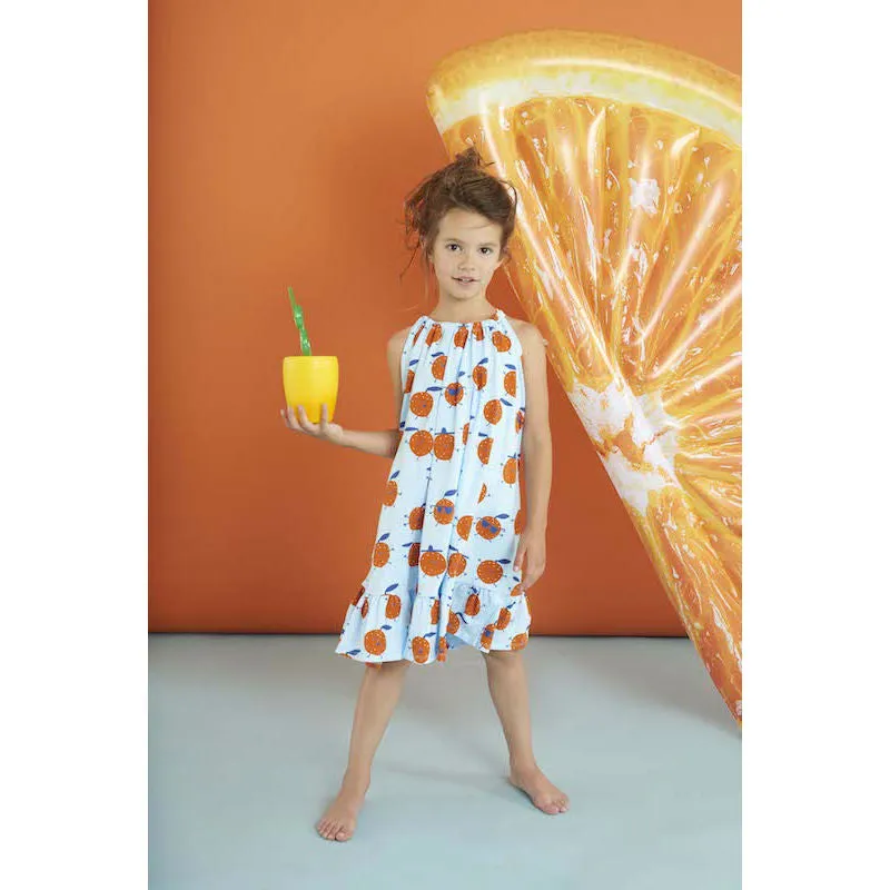 Kukukid Bow Dress Light Blue Orange
