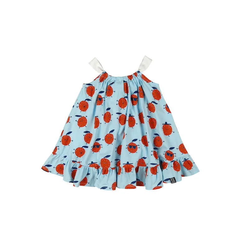 Kukukid Bow Dress Light Blue Orange