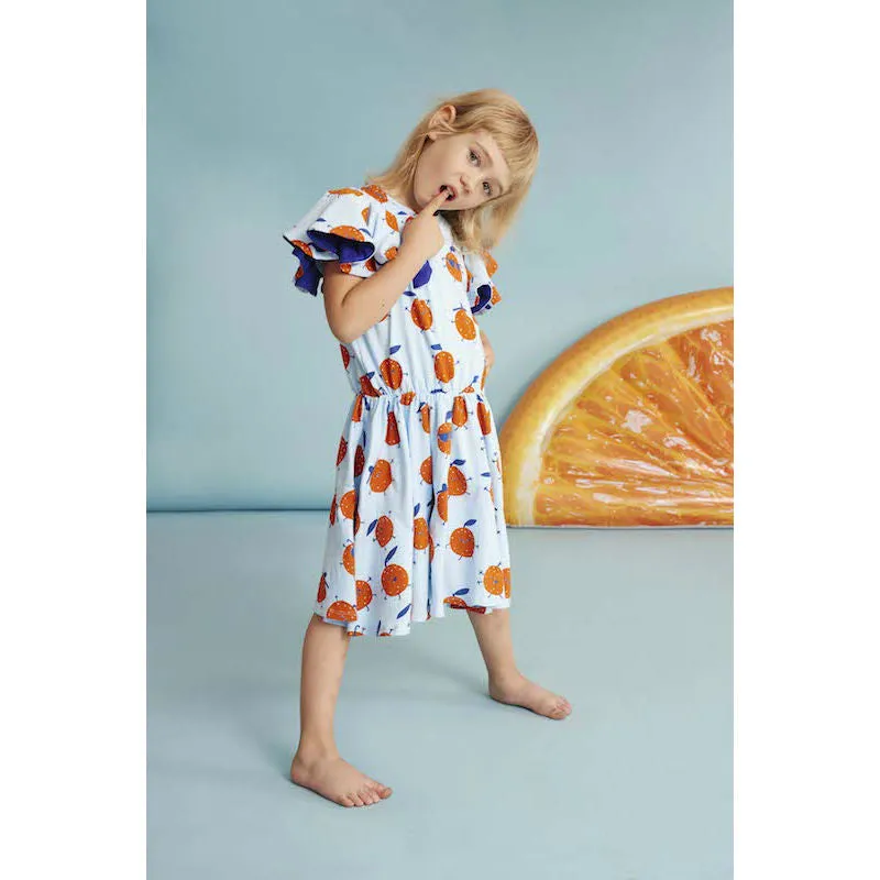 Kukukid Pom pom Dress Light Blue Oranges